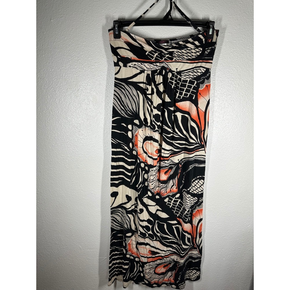 mark. Maxi Dress Womens Medium Black‎ Abstract Butterfly Print Halter Strapless